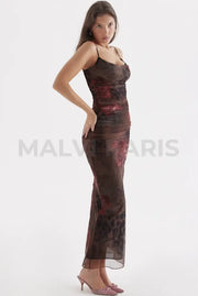 Nalini Printed Leopard Midi / Maxi Dress - Dark Brown Dresses