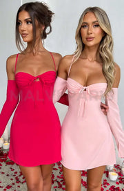 Namur Off Shoulder Backless Mini Dress - Pink