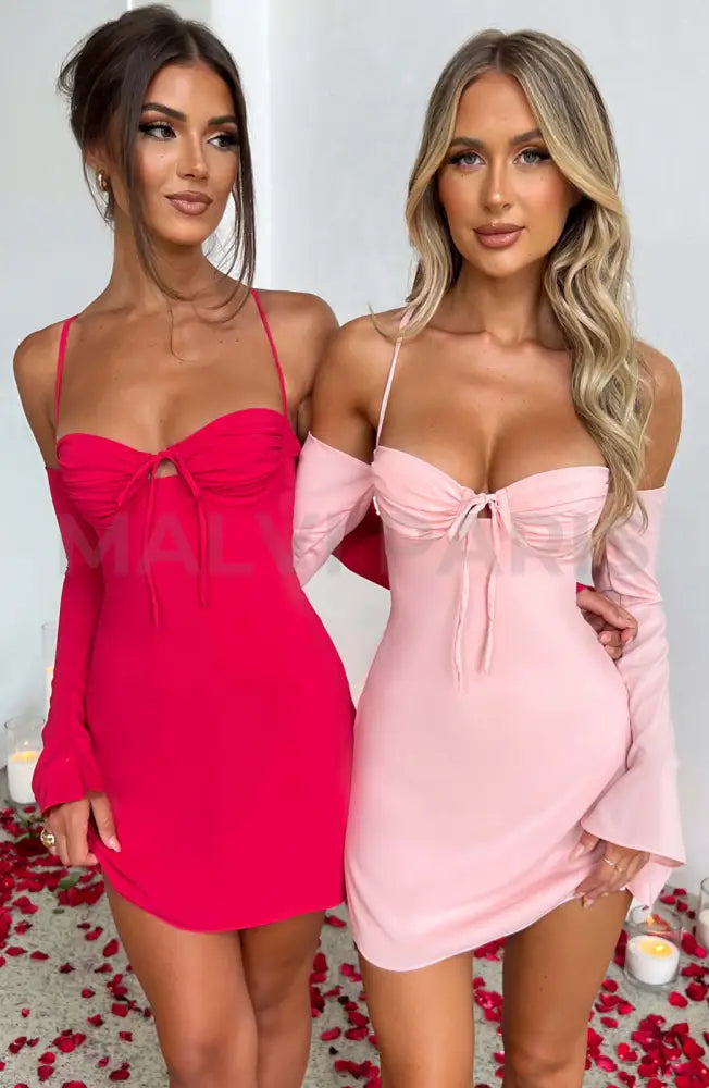 Namur Off Shoulder Backless Mini Dress - Pink