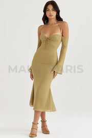 Naomi Olive Halter Midi Dress - Olive Green