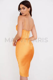 NARIN Corset Slip Midi Dress - Orange - MALVI PARIS