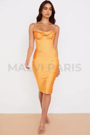 NARIN Corset Slip Midi Dress - Orange - MALVI PARIS