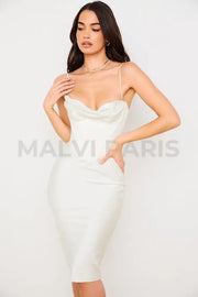 NARIN Ivory Corset Slip Midi Dress - White - MALVI PARIS