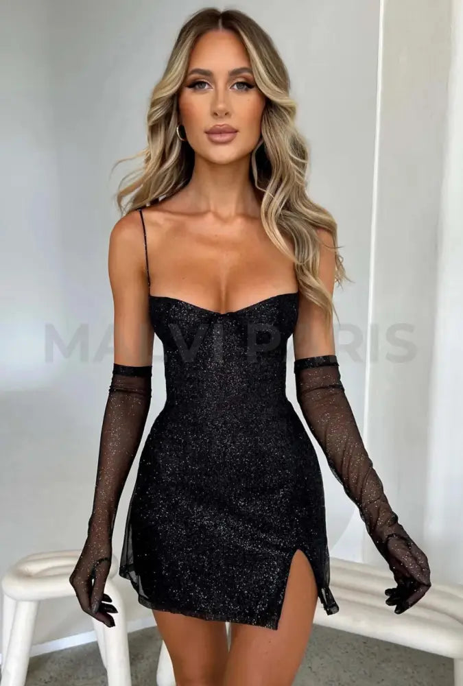 Nicia Embellished Corset Sparkle Mini Dress - Black Dresses