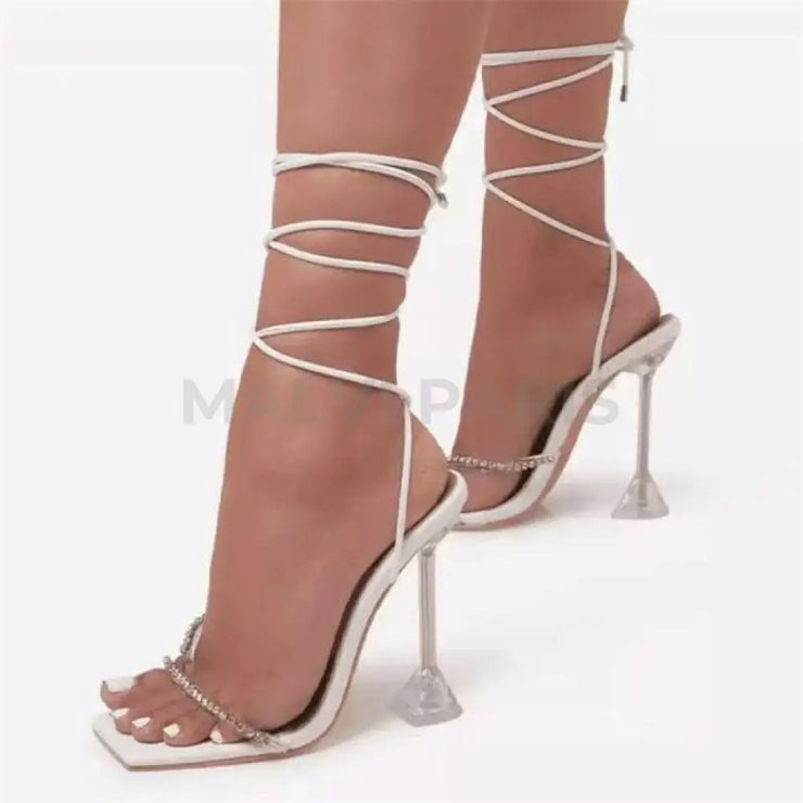 NICY TRANSPARENT DIAMOND HIGH HEELS - White - MALVI PARIS