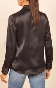 NOA  BLACK SATIN BLOUSE SHIRT - MALVI PARIS