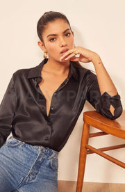 NOA  BLACK SATIN BLOUSE SHIRT - MALVI PARIS