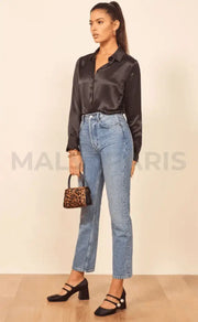 NOA  BLACK SATIN BLOUSE SHIRT - MALVI PARIS