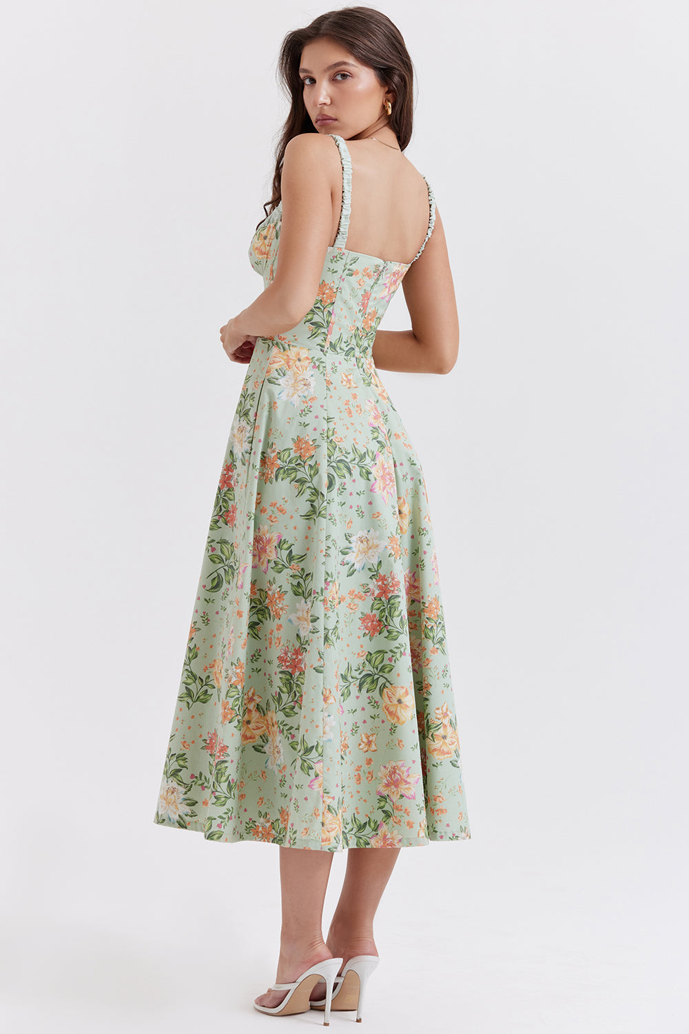 SABRINA LIGHT JADE PRINT BUSTIER SUNDRESS MIDI DRESS  - Green