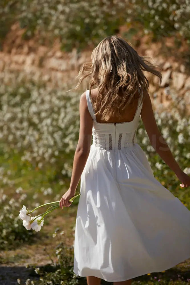 Perle White Lace Trim Midi Dress - White Dresses