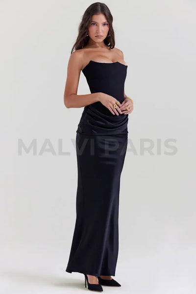 Persephone Black Strapless Corset Maxi Dress - Black