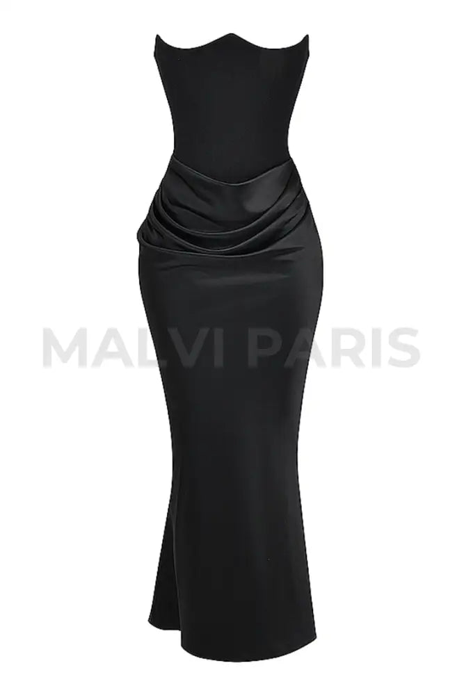 Persephone Black Strapless Corset Maxi Dress - Black