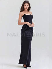 Persephone Black Strapless Corset Maxi Dress - Black Dresses