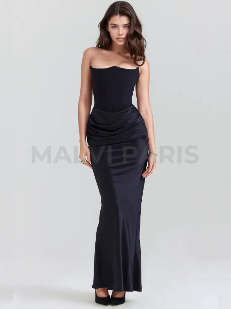 Persephone Black Strapless Corset Maxi Dress - Black Dresses