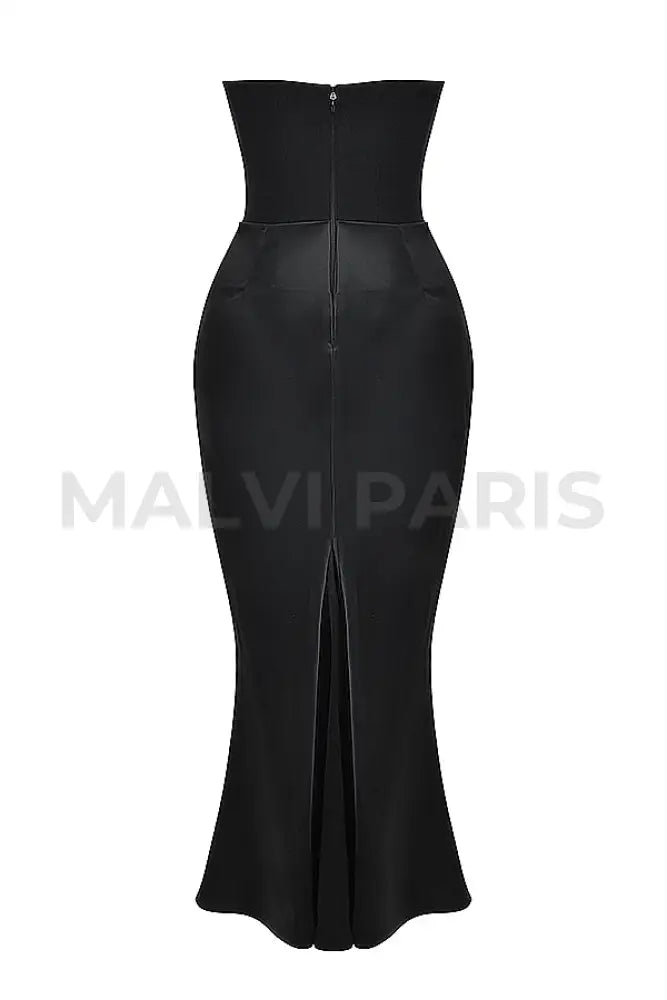 Persephone Black Strapless Corset Maxi Dress - Black Dresses