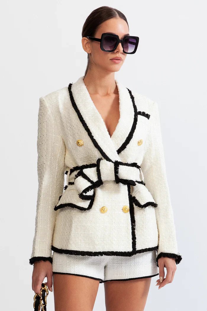 DOUBLE BREASTED TWEED JACKET - CREAM