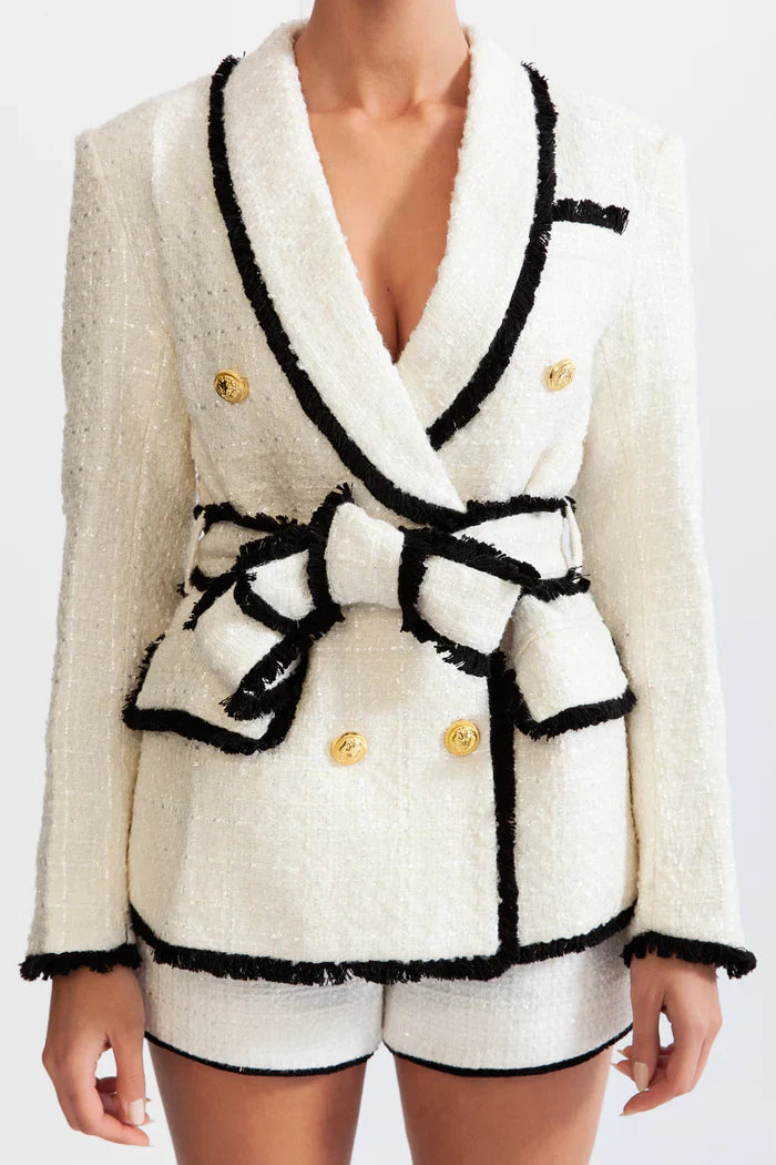 DOUBLE BREASTED TWEED JACKET - CREAM