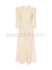 Pointelle Metallic-Threading Knitted Maxi Dress - Beige Dresses