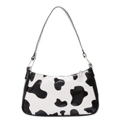 René Cow Print Shoulder  Bag - Black - MALVI PARIS