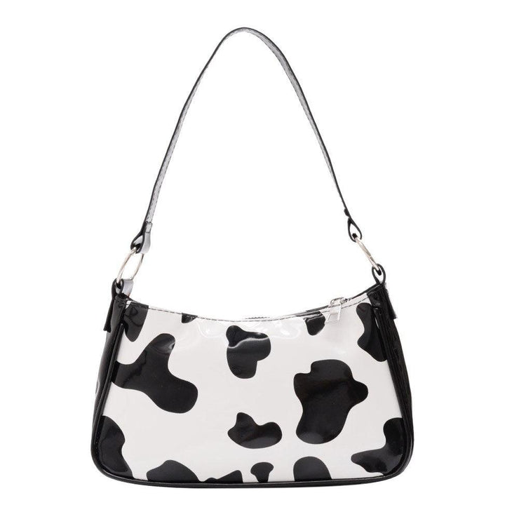 René Cow Print Shoulder  Bag - Black - MALVI PARIS