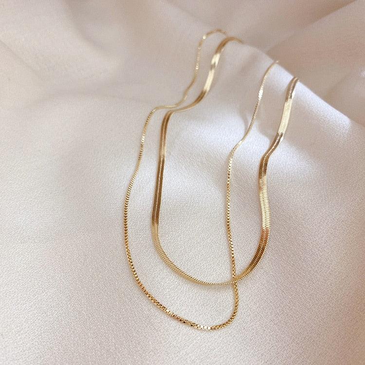 SNAKE DOUBLE CHAIN NECKLACE - Gold