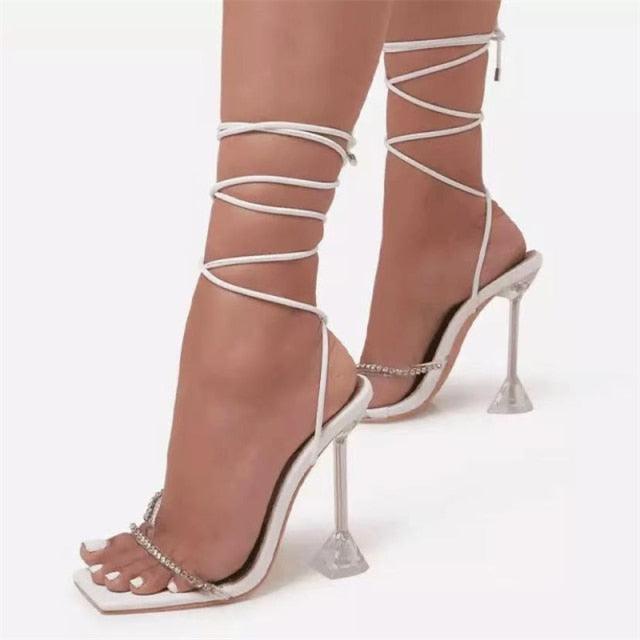 NICY TRANSPARENT DIAMOND HIGH HEELS - White