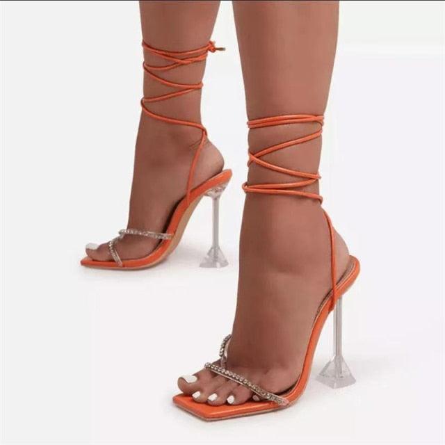 NICY TRANSPARENT DIAMOND HIGH HEELS - Orange