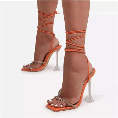 NICY TRANSPARENT DIAMOND HIGH HEELS - Orange - MALVI PARIS