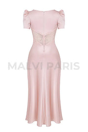 Rafaela Soft Peach Pure Silk & Lace Dress Maxi - Pink