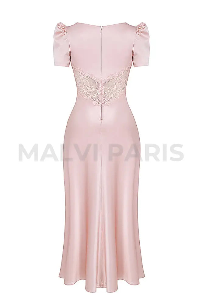 Rafaela Soft Peach Pure Silk & Lace Dress Maxi - Pink