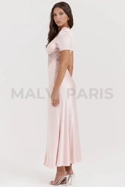 Rafaela Soft Peach Pure Silk & Lace Dress Maxi - Pink