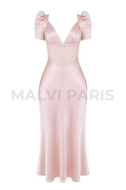 Rafaela Soft Peach Pure Silk & Lace Dress Maxi - Pink