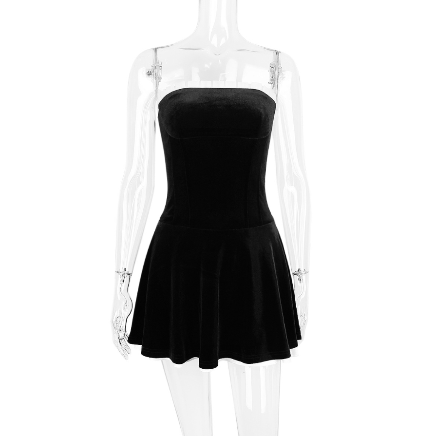 MARILLA BLACK VELVET STRAPLESS DRESS  - Black