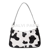 René Cow Print Shoulder  Bag - Black - MALVI PARIS