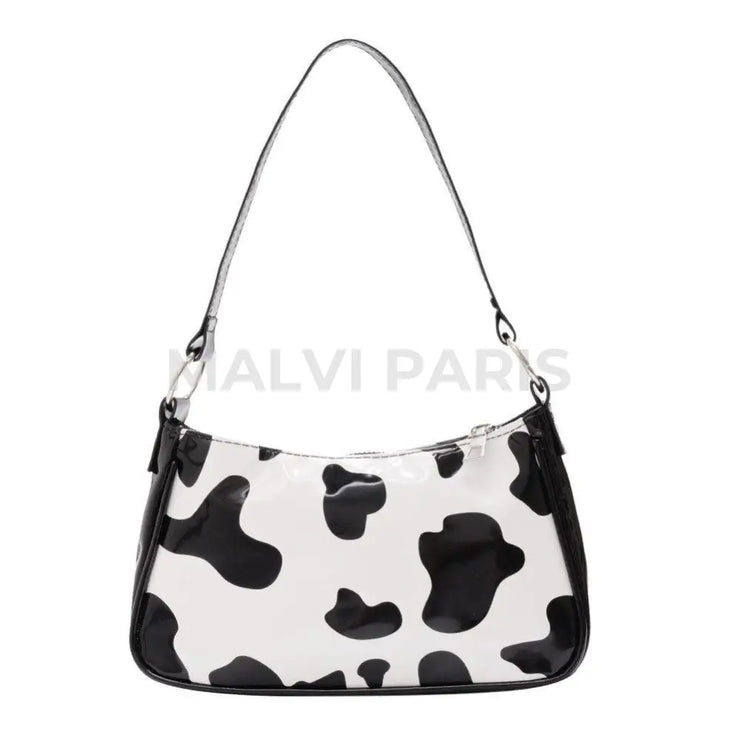 René Cow Print Shoulder  Bag - Black - MALVI PARIS