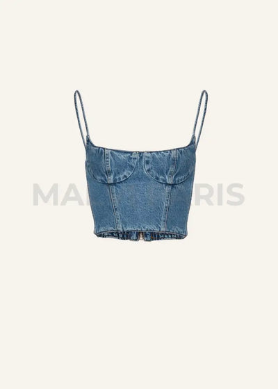 Rosaline Denim Demi Bustier Top In Blue - Dark Blue