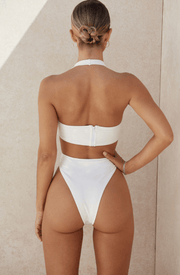 SAVANNAH CROSSOVER HALTER ONE PIECE SWIMSUIT - White - MALVI PARIS