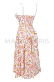 Sabrina Ivory Print Bustier Sundress Midi Dress - Pink