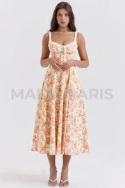 Sabrina Ivory Print Bustier Sundress Midi Dress - Pink