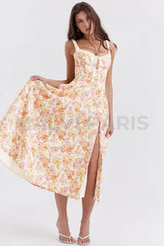 Sabrina Ivory Print Bustier Sundress Midi Dress - Pink