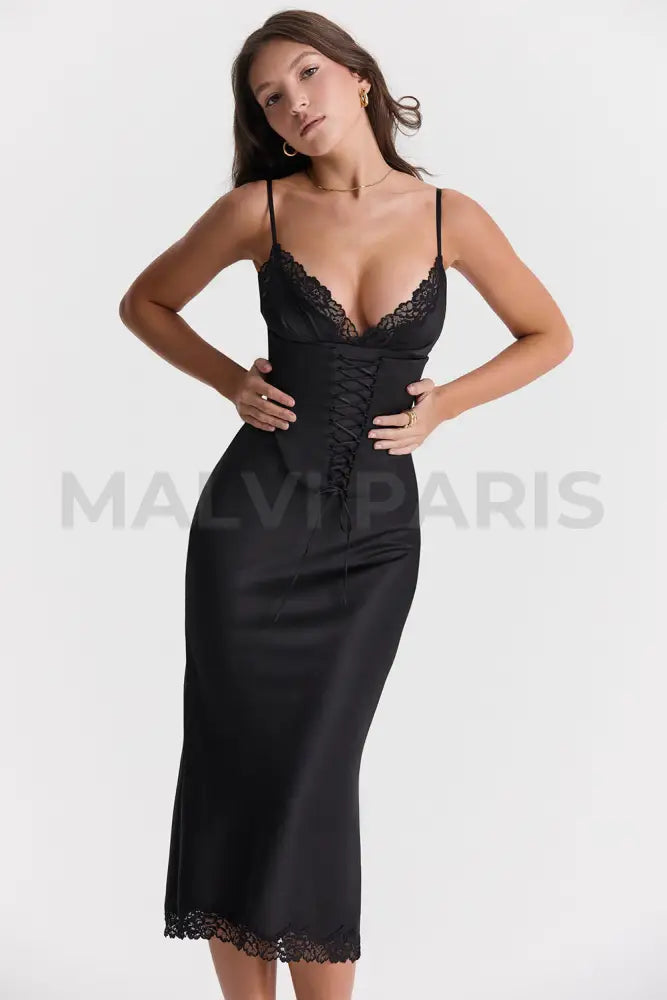 Salma Satin Slip Maxi Dress - Black