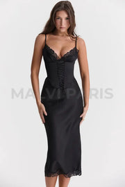 Salma Satin Slip Maxi Dress - Black