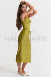 Salma Satin Slip Maxi Dress - Green