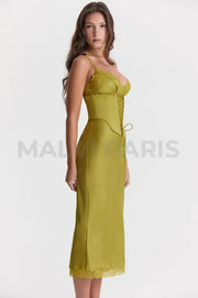 Salma Satin Slip Maxi Dress - Green