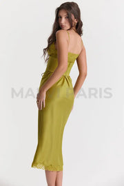 Salma Satin Slip Maxi Dress - Green