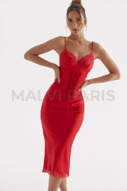 Salma Satin Slip Maxi Dress - Red