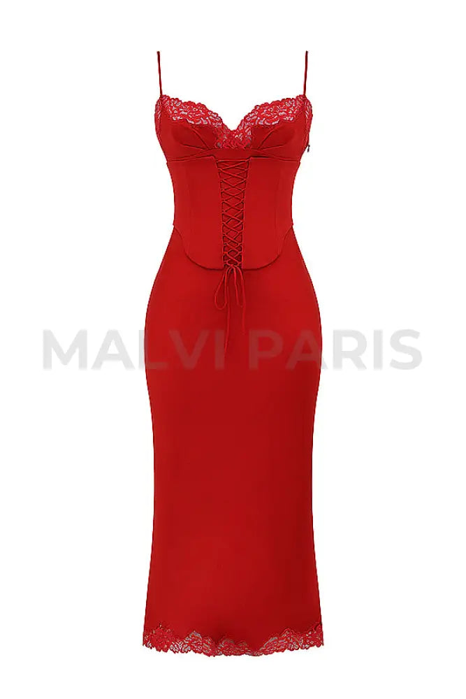 Salma Satin Slip Maxi Dress - Red