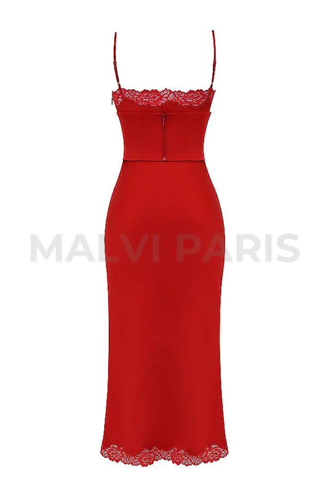 Salma Satin Slip Maxi Dress - Red