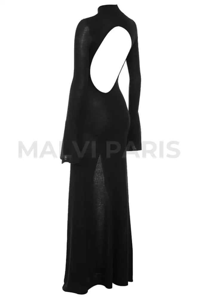 Sancha Black Knit Backless Maxi Dress - Black Dresses