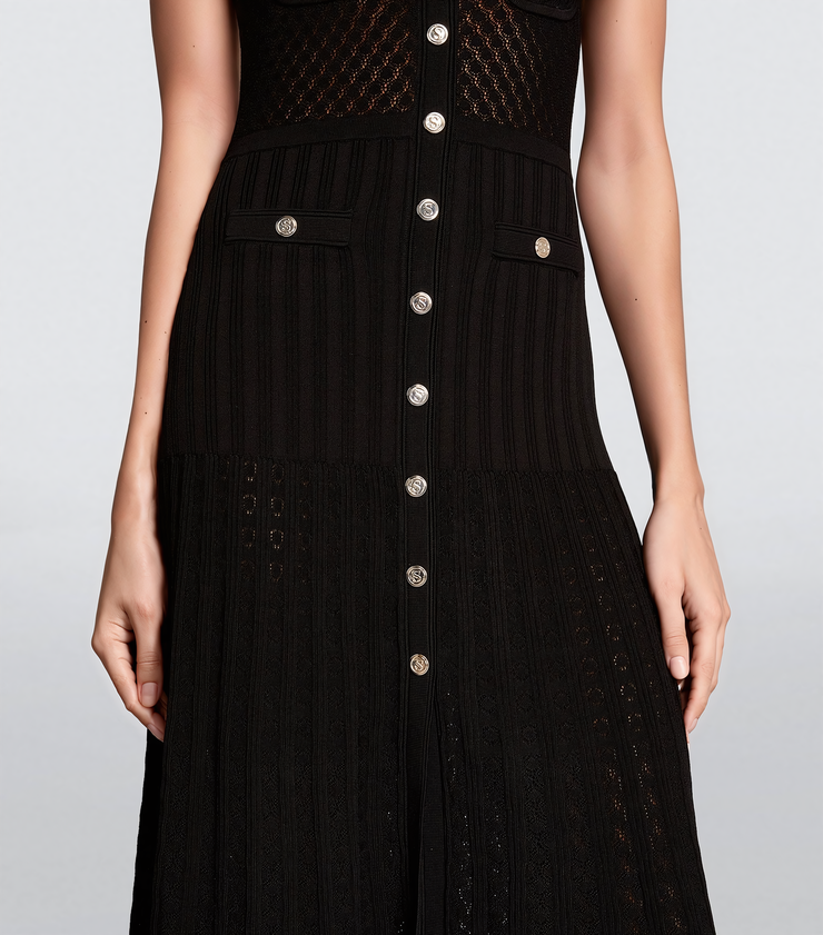 Lace-Detail Midi Dress - Black